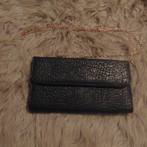 Black Clutch purse with sholder  Gold Chain